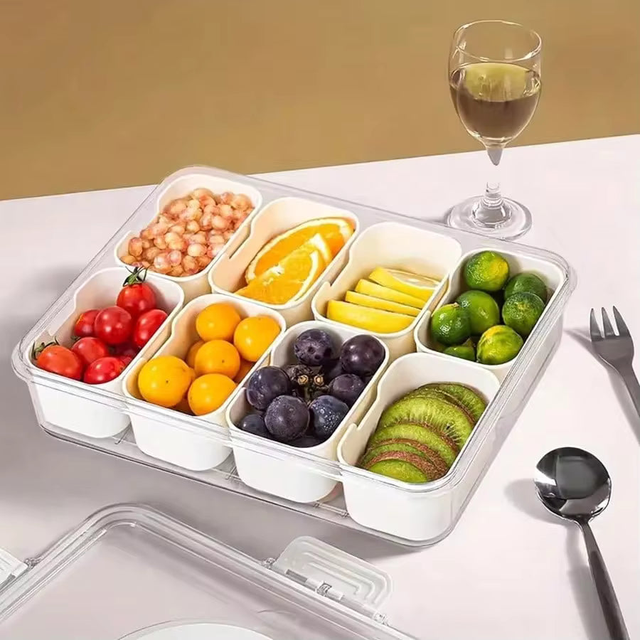 8 Compartments Divided Snack Container With Lid & Handle, Portable Multi Section Fruit Nut Storage Box, Leak Proof Organizer For Picnic Travel Party