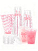 20 Or 40 Pieces Of 12 Oz Pink Bow-Designed Disposable Plastic Cups With Lids And Straws – Elegant And Practical Party Drinkware For Bridal Showers, Baby Showers, Birthdays, And Girl-Themed Celebrations