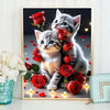 Diamond Painting Kit Rose Cat Image, DIY 5D Full Drill Diamond Art Craft, Suitable For Home Room Decor And Wall Decoration, Perfect Choice For Holiday Parties And Various Festive Occasions